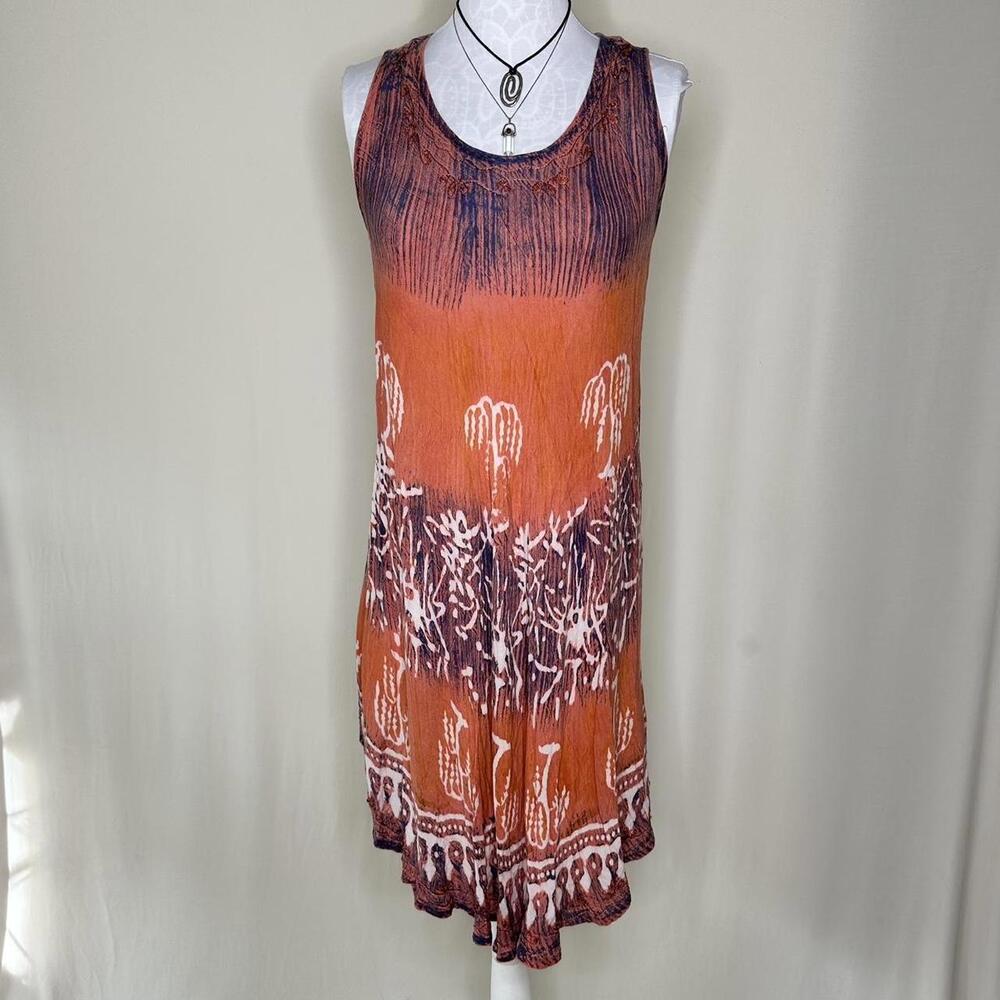 Orange & Purple Tie-Dye Sleeveless Hippie Dress – One Size
